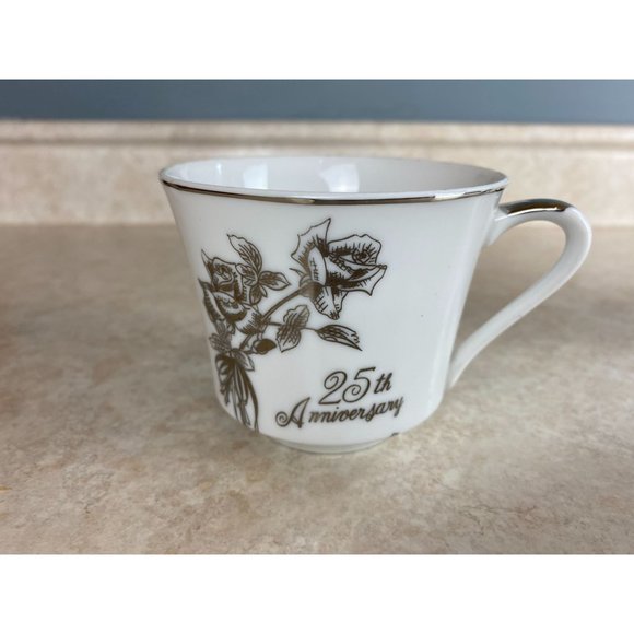 Gift Craft Bone China 25th Silver Wedding Anniversary Tea Cup And Saucer Set - Picture 5 of 7